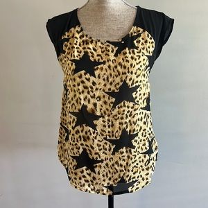 Mine | Size Small | Leopard/ Black Stars | Women’s Blouse | Button accent | NWOT